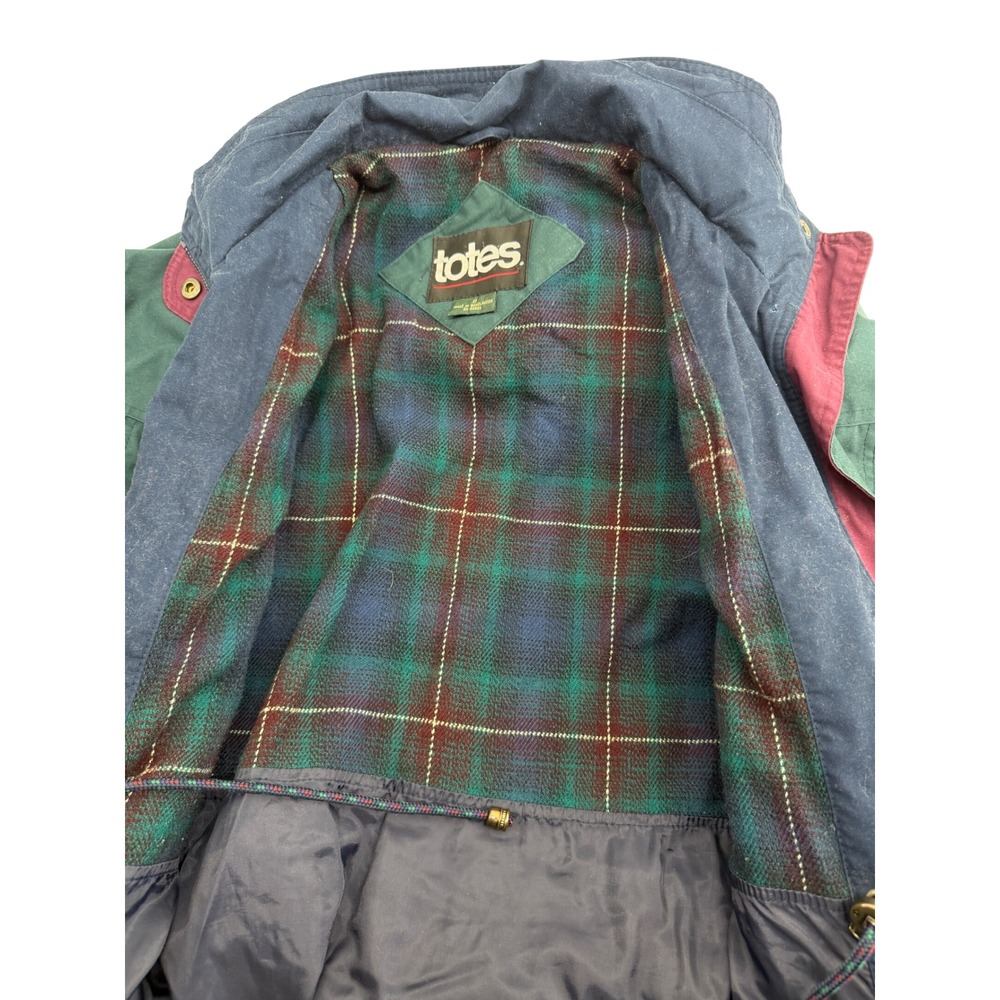 Vintage Totes Forest Green Hooded Parka Jacket Plaid Lined Mens Large Utility - Picture 3 of 5